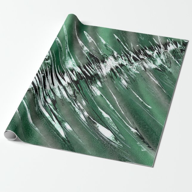 Papel De Regalo Verde plateado a abstracto negro (Desenrollado)