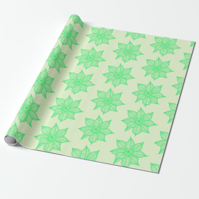 Papel De Regalo Verde primaveral sobre flores claras y verdes (Desenrollado)