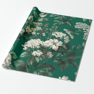 Papel De Regalo Verde rústico blanco botánico floral vintage en ne