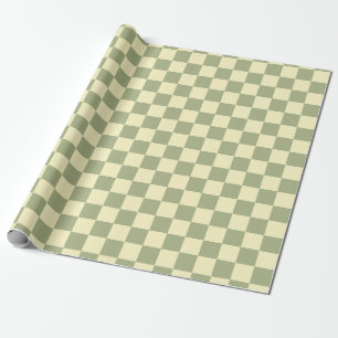 Papel De Regalo Verde Sage Polvoriento y Cuadro Amarillo Mantequil