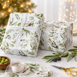 Papel De Regalo Verde Salvia Acuarela Francés Chic Olivos Campestr