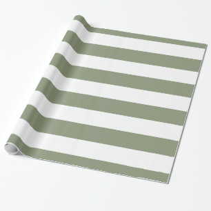 Papel De Regalo Verde Salvia, Blanco Patrón de Rayas XL