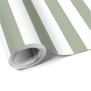 Papel De Regalo Verde Salvia Claro y Raya Blanca