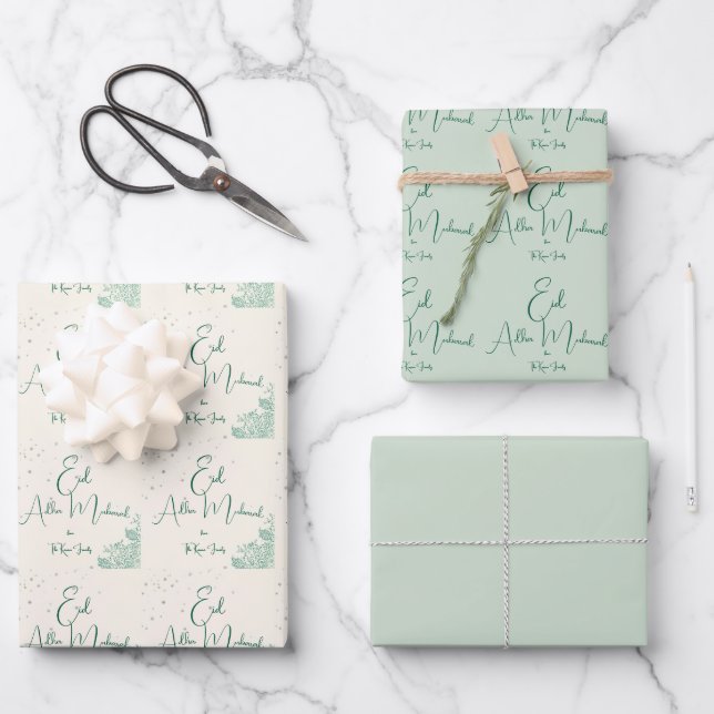 Papel de regalo verde salvia Eid Al Adha (Anverso)