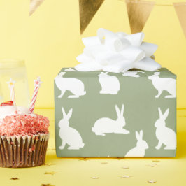 Papel De Regalo Verde Salvia Y Conejo Blanco Patrón Pascua Cute