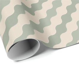 Papel De Regalo Verde Salvia y Crema Ola Fluyente Lujo Geométrico