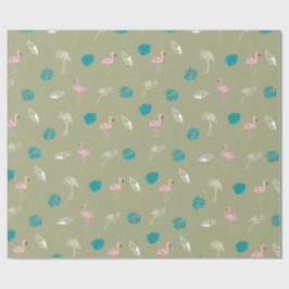 Papel de regalo verde salvia y flamenco rosa