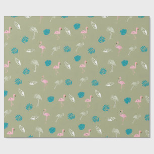 Papel de regalo verde salvia y flamenco rosa