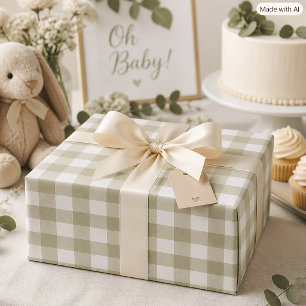 Papel De Regalo Verde Salvia y Patrón de Cuadro de Gingan a Cuadro