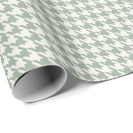 Papel De Regalo Verde Salvia y Patrón de Houndstooth Marfil | Eleg