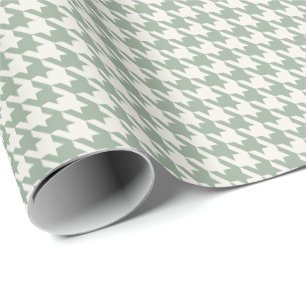 Papel De Regalo Verde Salvia y Patrón de Houndstooth Marfil Eleg