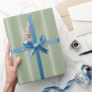 Papel De Regalo Verde Salvia y Rayas Verdes Gris Claro