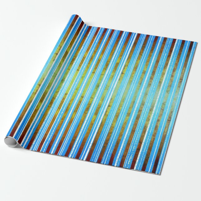 Papel De Regalo Verde silenciado, blanco y rayado Verde azulado (Desenrollado)