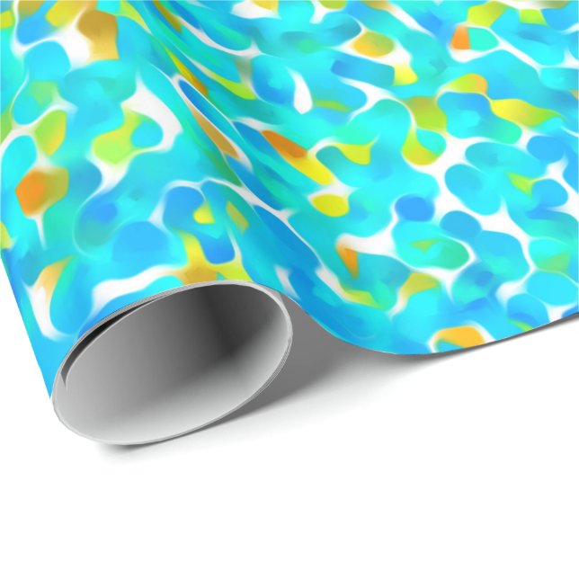 Papel De Regalo Verde Teal Azul Amarillo Patrón Abstracto (Esquina del rollo)