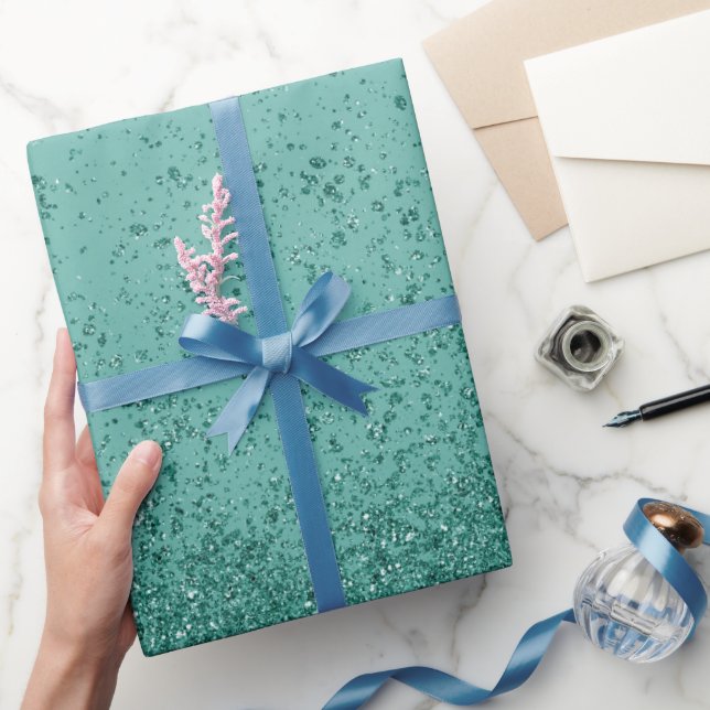 Papel De Regalo Verde Teal Brillo Falso  (Regalar)