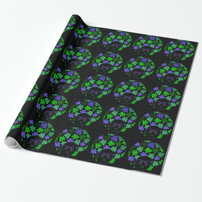 Papel De Regalo Verde y azul de la diva africana (Desenrollado)