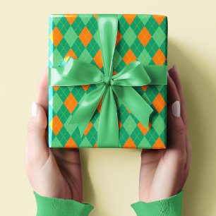 Papel De Regalo Verde y Naranja Pequeño Argyle San Patricio