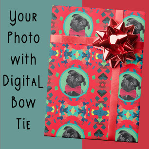 Papel De Regalo Verde y Rojo de Fiesta con Tu Foto y Corbatín