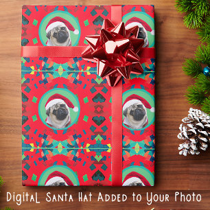 Papel De Regalo Verde y Rojo de Fiesta con Tu Foto y Corbatín