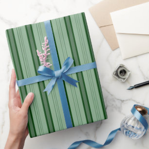 Papel De Regalo Verdes claros y oscuros rayas gruesas y delgadas