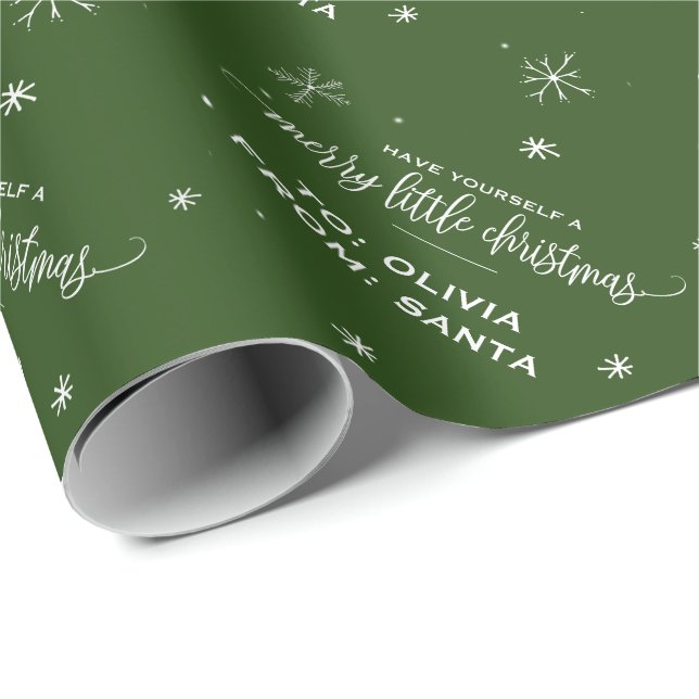 Papel De Regalo Verdes copos de nieve "Feliz Navidad" (Esquina del rollo)