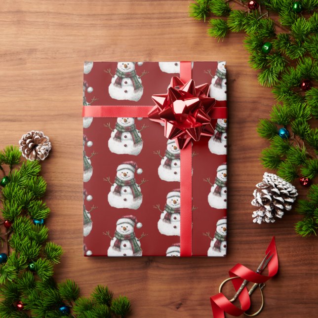 Papel De Regalo Verdes Rojos Feliz Navidad Árboles Snowman (Regalo de vacaciones)