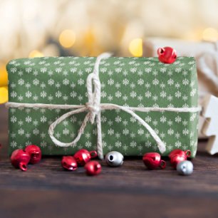 Papel De Regalo Verdes y copos de nieve blancos y sabrosos