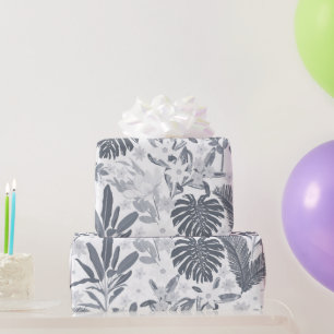 Papel De Regalo Verdor floral gris tropical