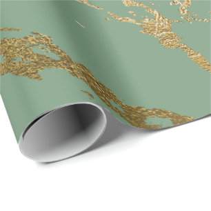 Papel De Regalo Verdor Mint Sage Marble dorado brillante brillo