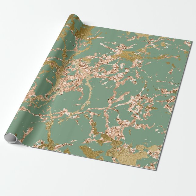 Papel De Regalo Verdor Mint Sage Rosa Gold Marble Stroke (Desenrollado)