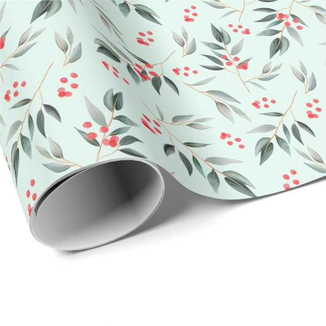 Papel De Regalo Verdor sabio del follaje del invierno y navidad (Esquina del rollo)
