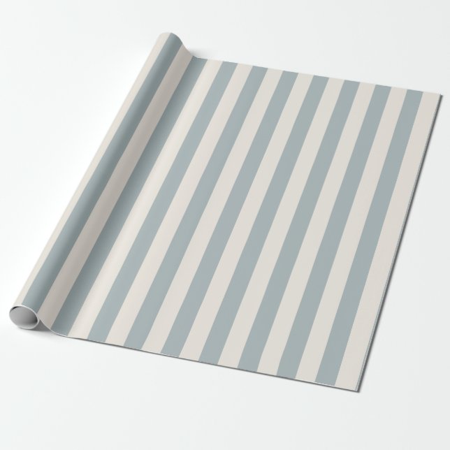 Papel De Regalo Vertical Stripe Pattern Light Blue-Gray and Cream (Desenrollado)