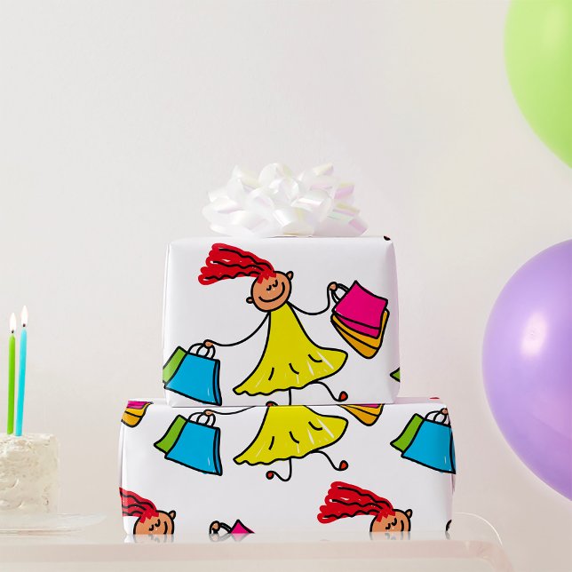 Papel De Regalo Vestido amarillo Feliz Chica de compras (Subido por el creador)