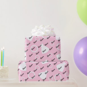 Papel De Regalo Vestido Blanco Y Patrón De Collares Sobre Rosa