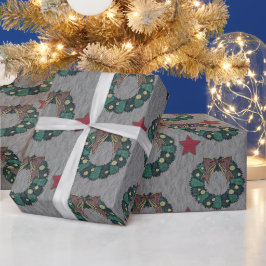 Papel De Regalo Vestido de guirnalda con estrellas de Navidades ro