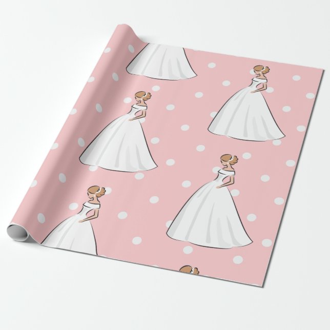 Papel De Regalo Vestido de novia blanco de lunares rosados para fi (Desenrollado)