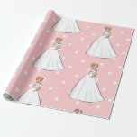 Papel De Regalo Vestido de novia Elegante Fiesta de boda puntos Po<br><div class="desc">Un diseño elegante para una ducha nupcial,  con un fondo romántico de color rosa y puntos blancos. El vestido de boda y la novia en este diseño hacen que no se espere a ver al boda,  a la novia y al novio.</div>