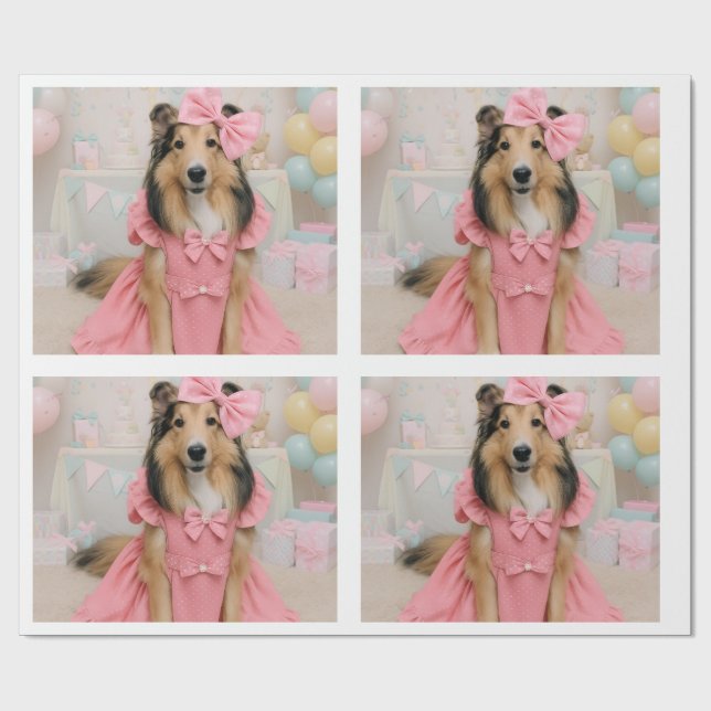 Papel De Regalo Vestido rosa sheltie (Superficie plana)