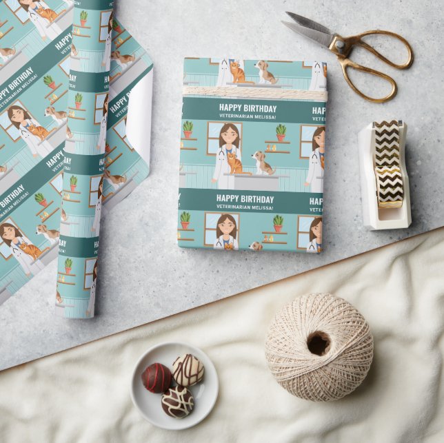 Papel De Regalo Veterinaria Mascota de Vet Médico Personalizado de (Artesanía)