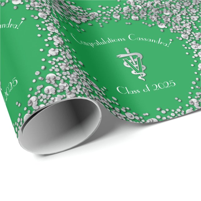 Papel De Regalo Veterinarian Graduation Green Silver (Esquina del rollo)