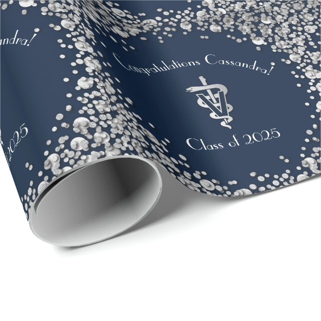 Papel De Regalo Veterinarian Graduation Navy Blue Silver (Esquina del rollo)