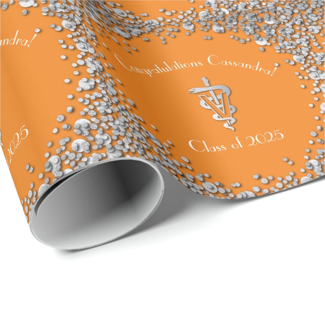 Papel De Regalo Veterinarian Graduation Orange Silver (Esquina del rollo)