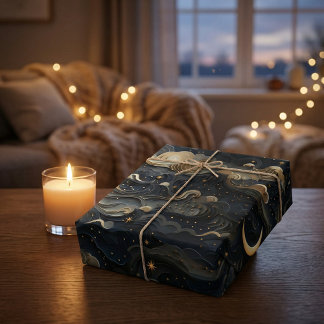 Papel De Regalo Viaje de la luna: diseño celestial de cielo noctur