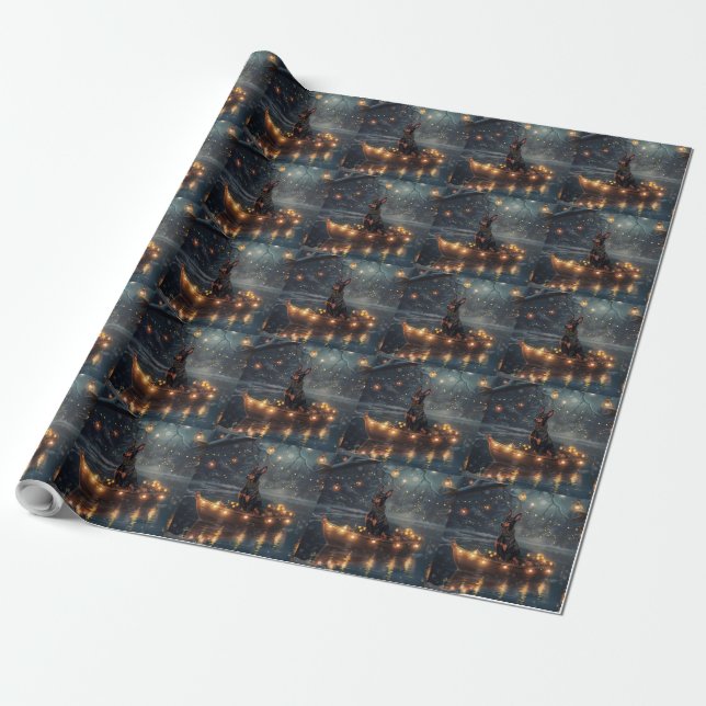 Papel De Regalo Viaje festivo de Navidades Doberman (Desenrollado)