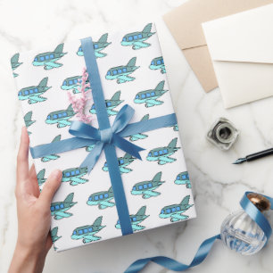 Papel De Regalo Viaje piloto de niños con cumpleaños azul retro de