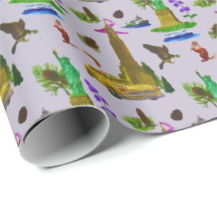 Papel De Regalo Viaje Vintage Skyline New York Liberty Otoño