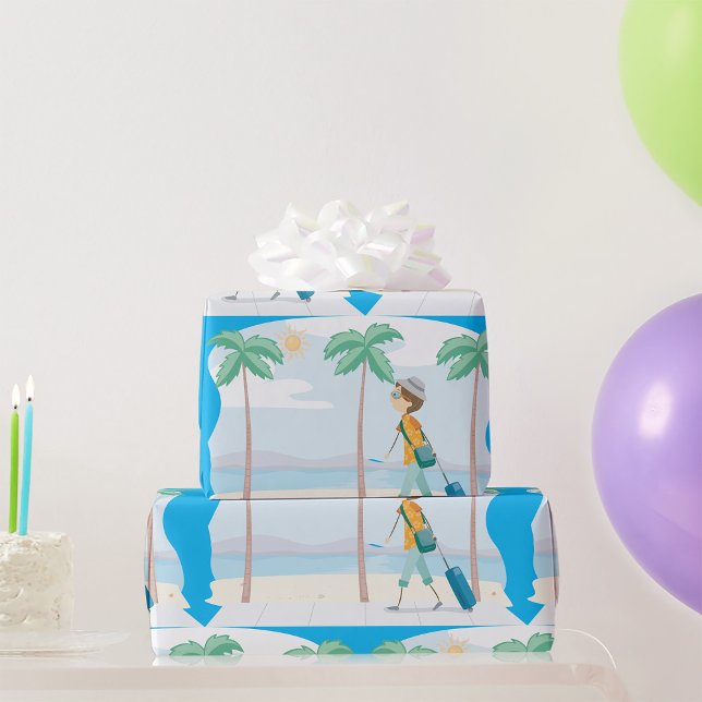 Papel De Regalo Viajero de vacaciones tropicales viaje en playa di (Subido por el creador)