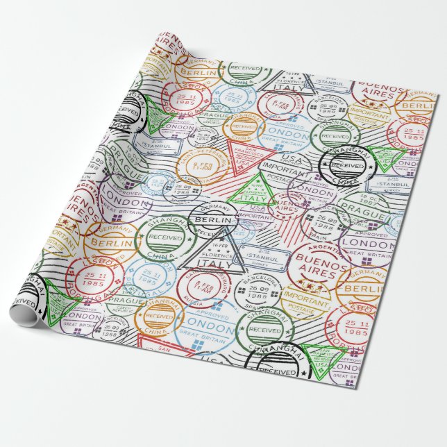 Papel De Regalo Viajes/sellos de época (Desenrollado)