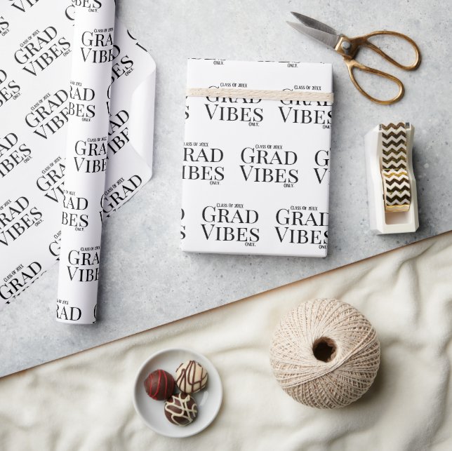 Papel De Regalo Vibes de graduación sólo blanco/negro (Artesanía)