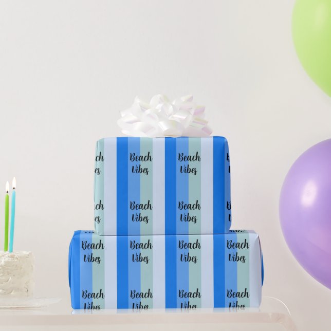 Papel De Regalo Vibes de playa, franjas azules (Regalos de fiesta)